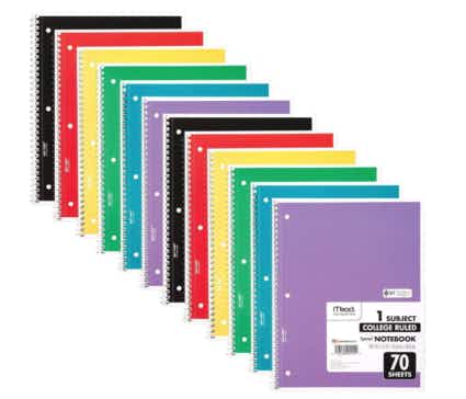 12 colorful spiral notebooks on a white background