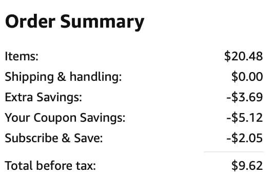 Screenshot of your total after all the discounts