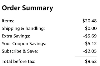 Screenshot of your total after all the discounts