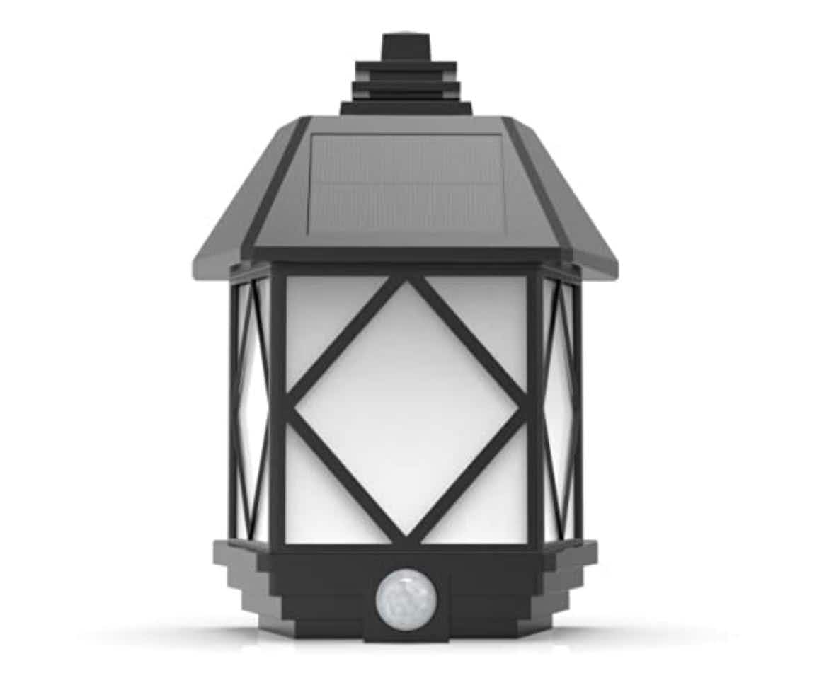 A solar outdoor light on a white background.
