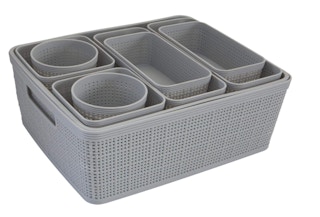 Grey bins on a white background