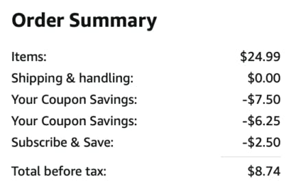 Screenshot of the total