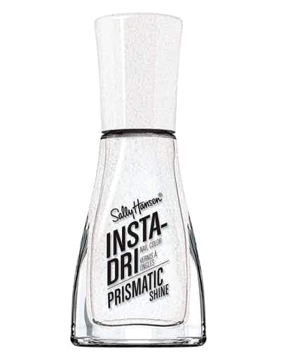 White sparkly nail polish bottle on a white background