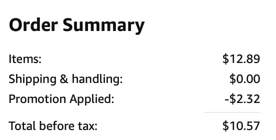 Screenshot of the total