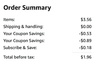 A screenshot of the total