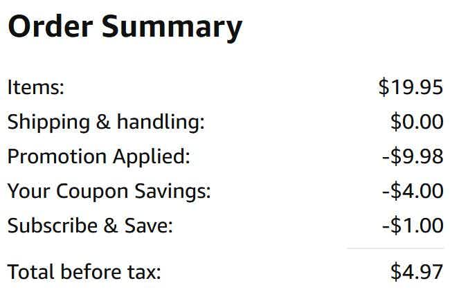 An Amazon order summary ending in $4.97.