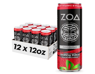A pack of black and red drink cans