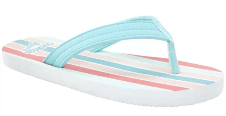rainbow flip flops with blue strap