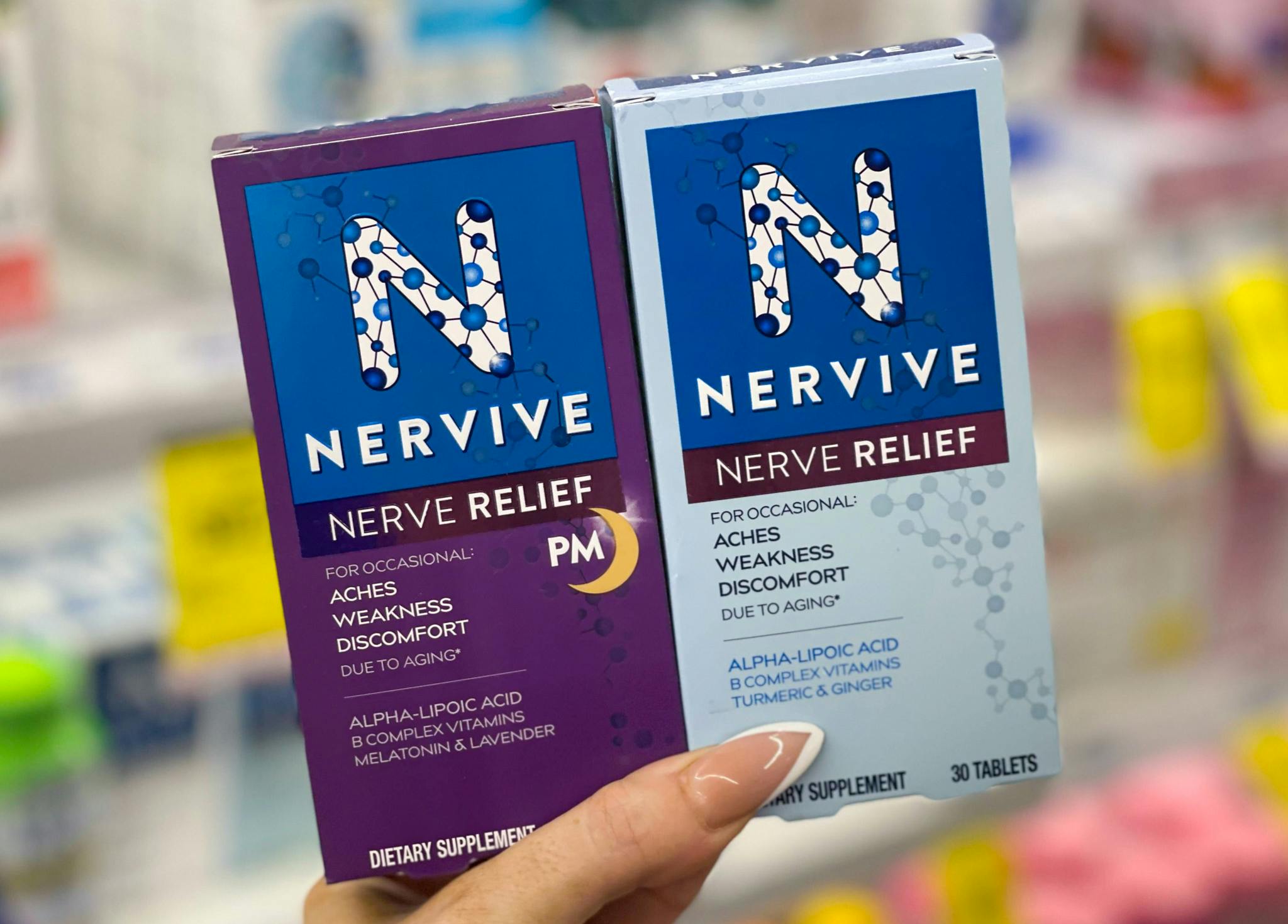 two boxes of nervive nerve relief held in hand