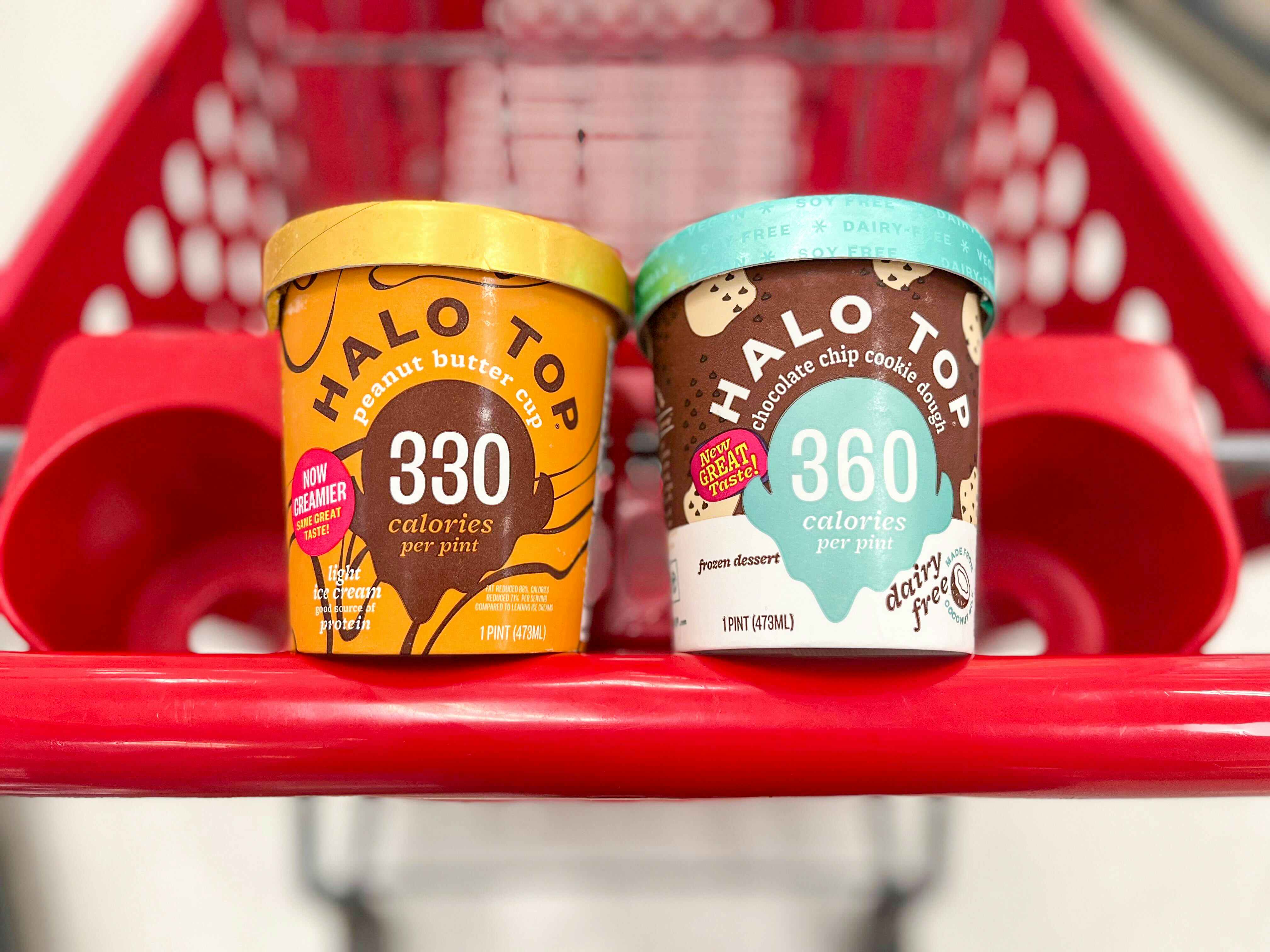 two pints of Halo Top ice cream in shopping cart