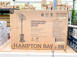 Hampton Bay Heat-Focusing Outdoor Gas Heater on display at Home Depot