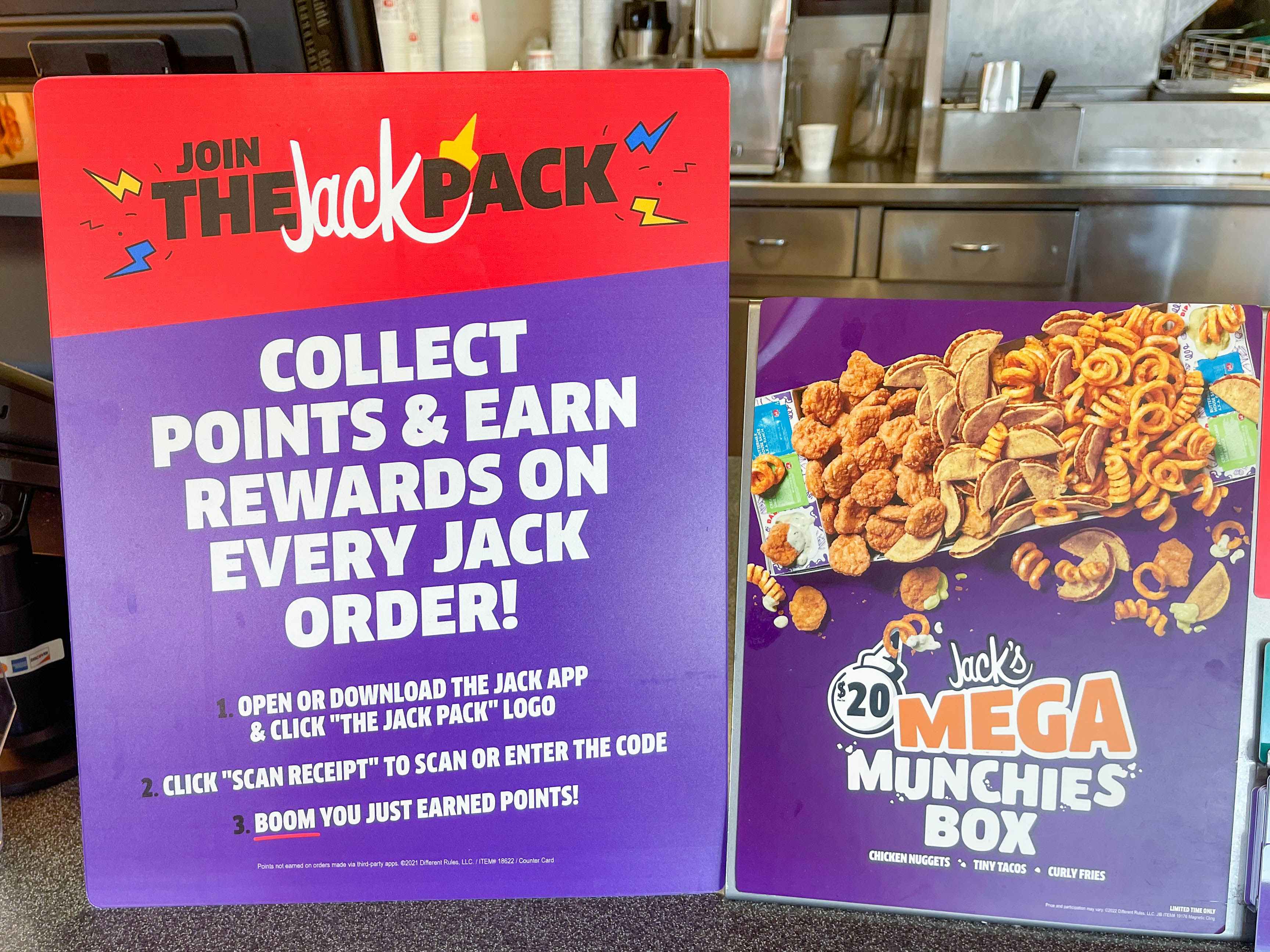 the jack pack rewards signage in store