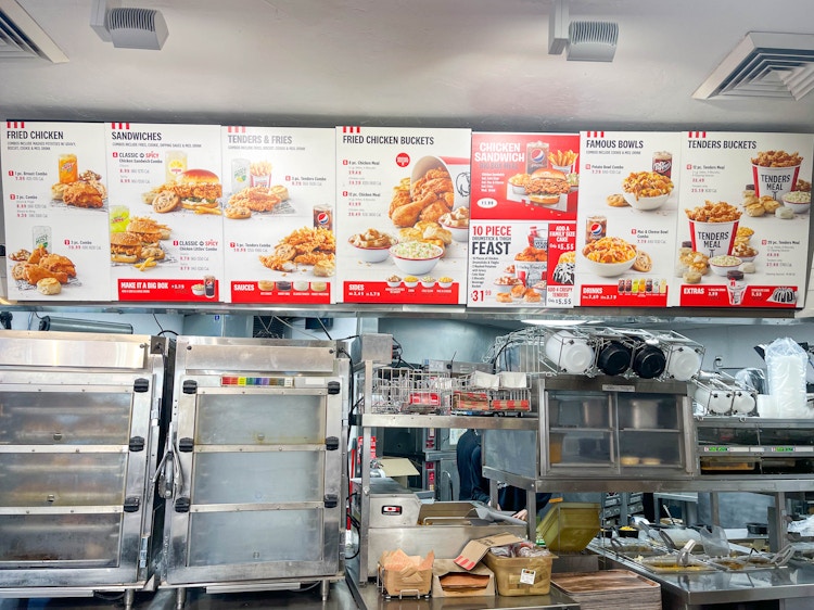 kfc inside store menu board