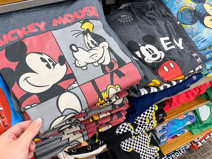 graphic tees on shelves