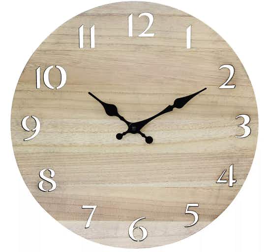 Stonebriar Collection 14" Round Wood Wall Clock with Cutout Numbers