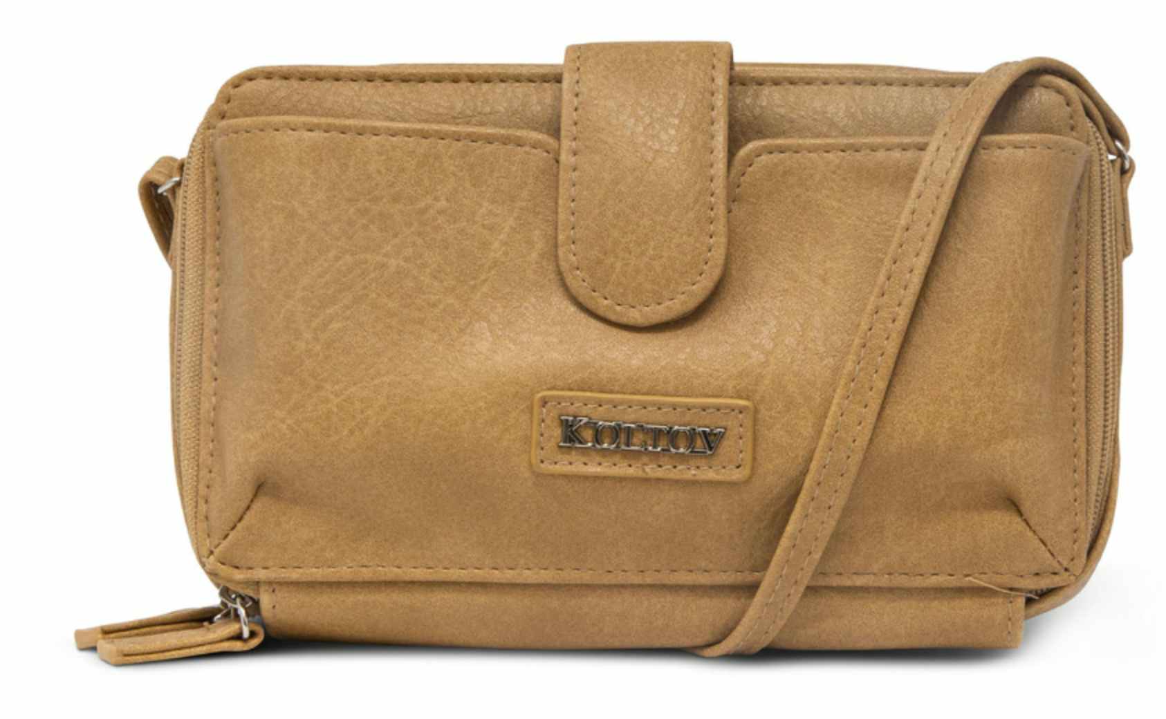 a light brown crossbody bag