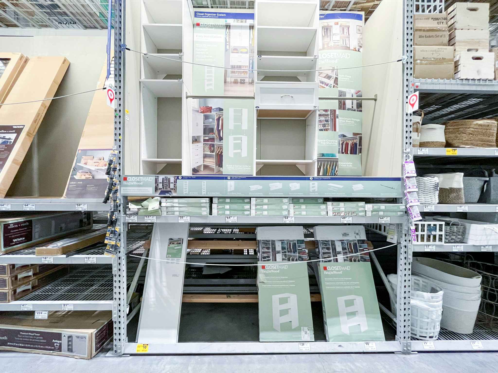 closetmaid wooden shelves on display at lowes