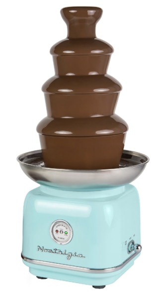 a blue retro chocolate fondue fountain