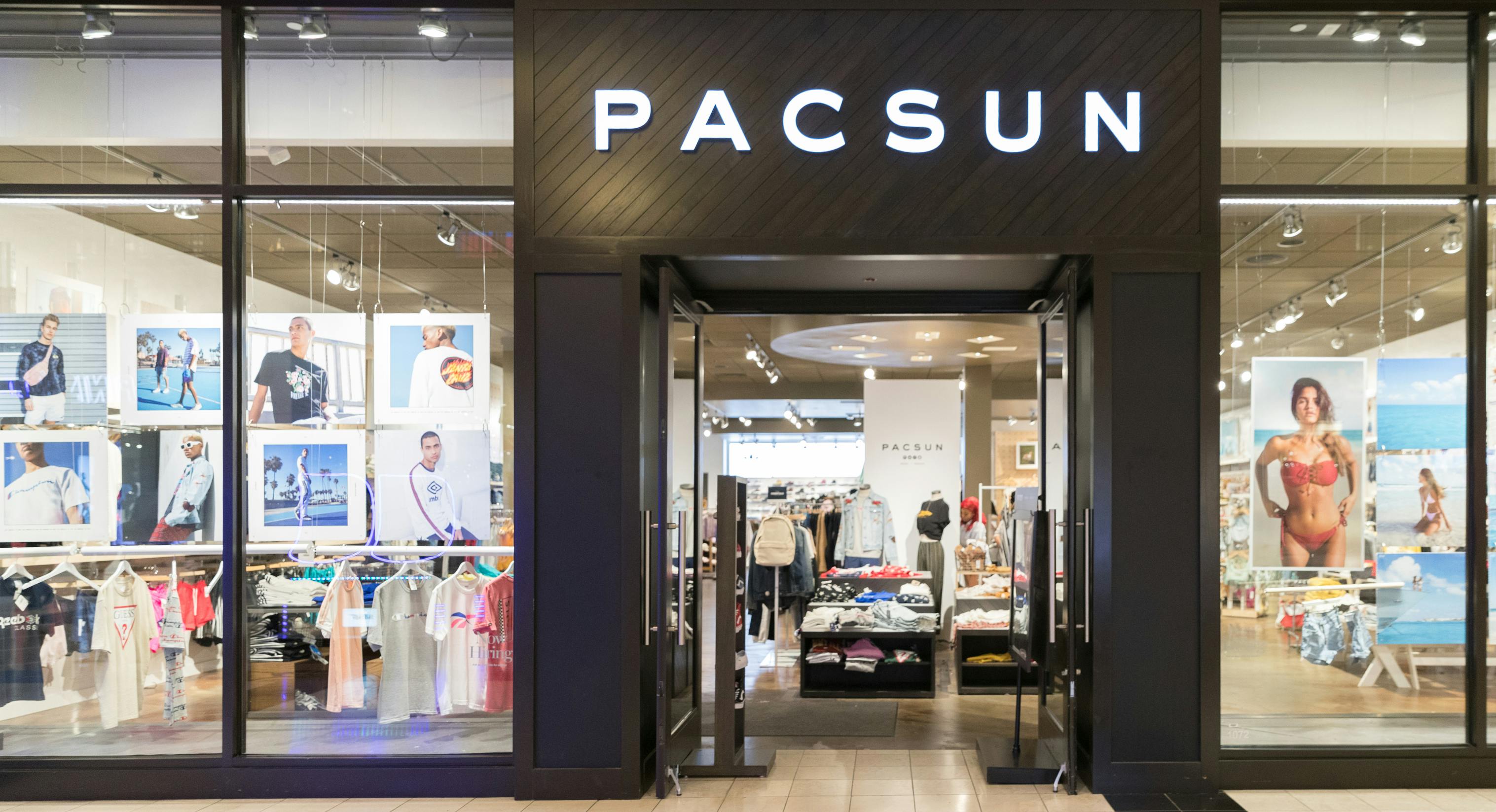 A PacSun store entrance at a mall.