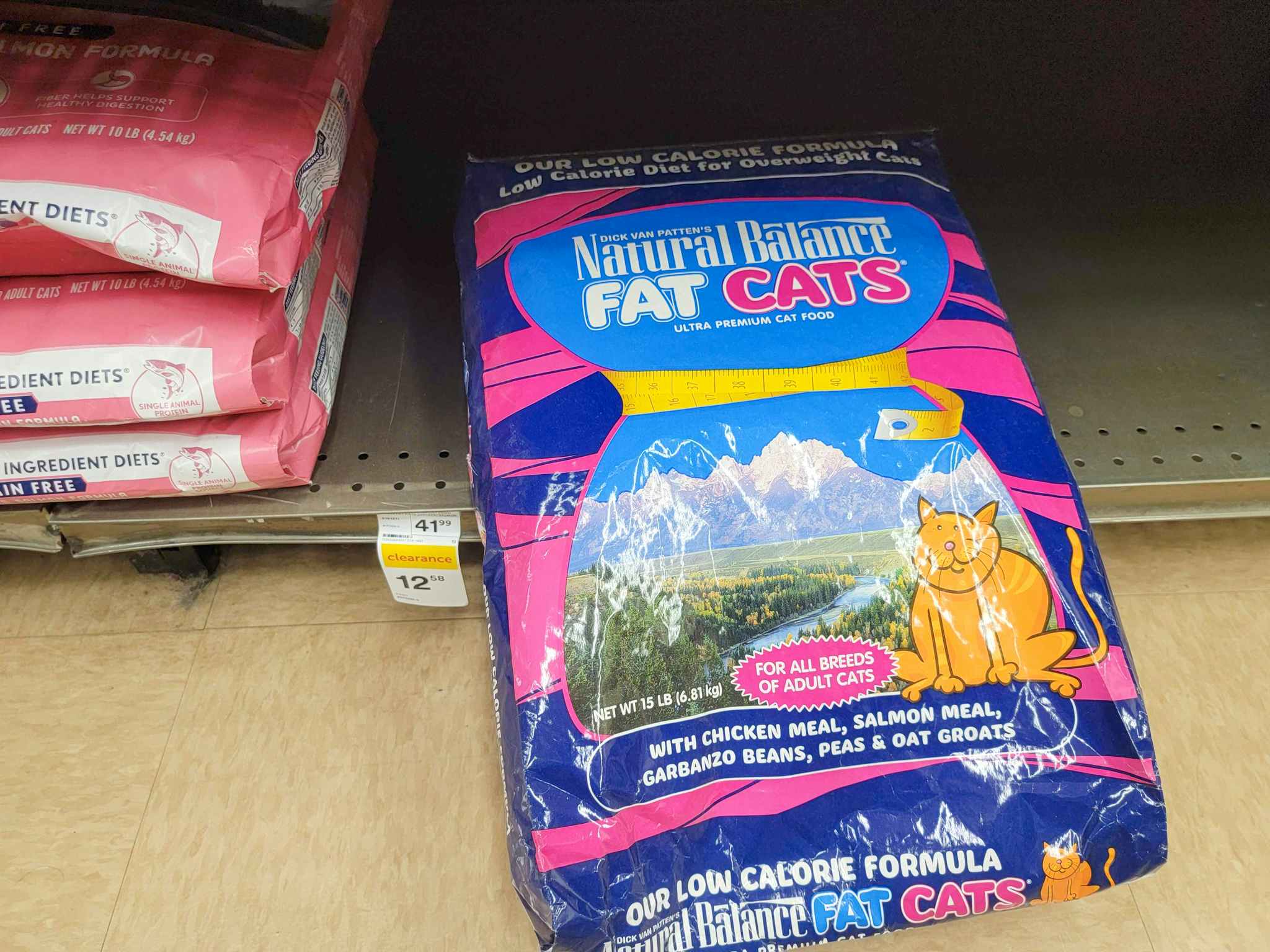 large bag of natural balance cat food on the shelf