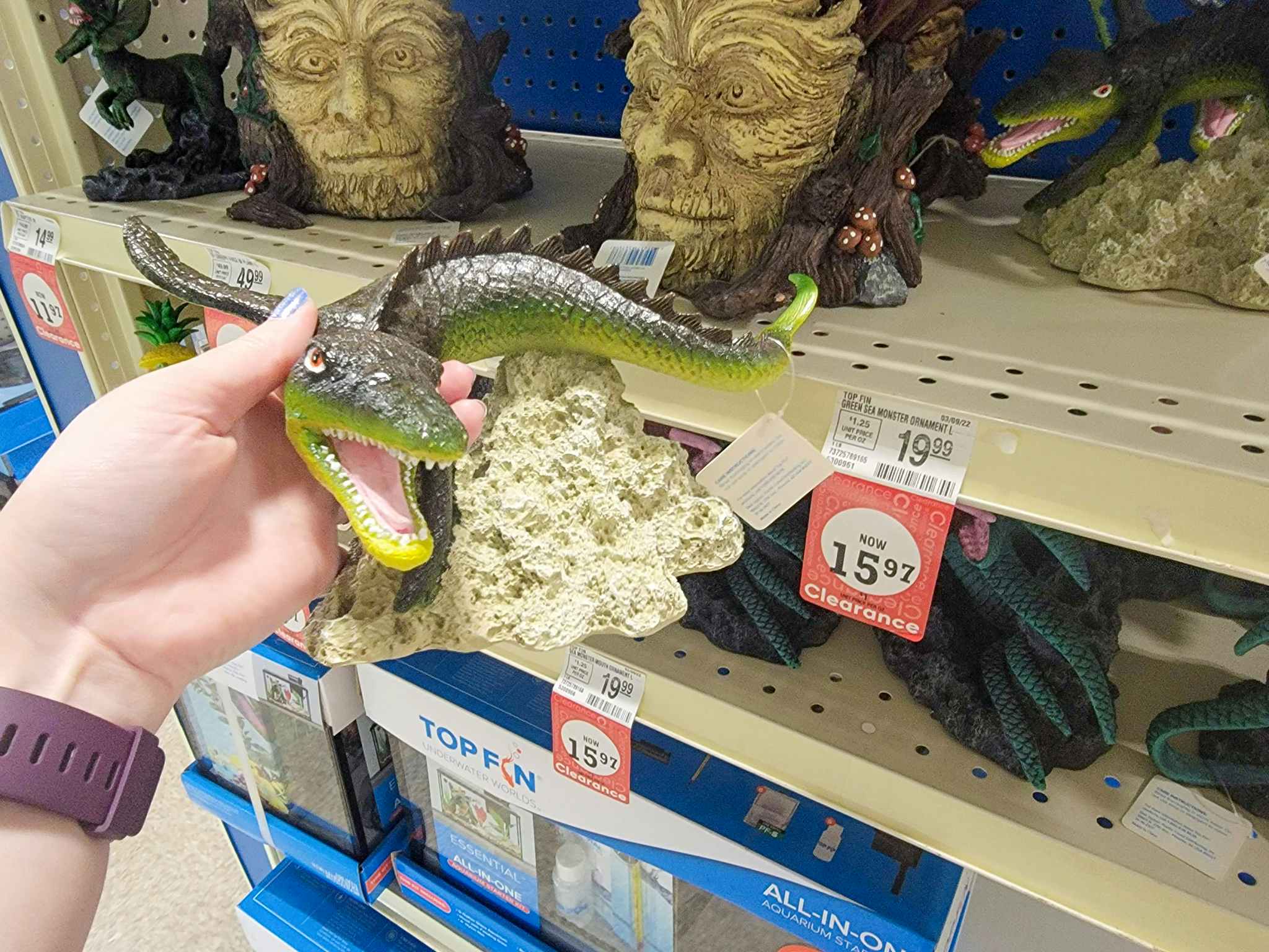 hand holding an aquarium sea monster aquarium decoration