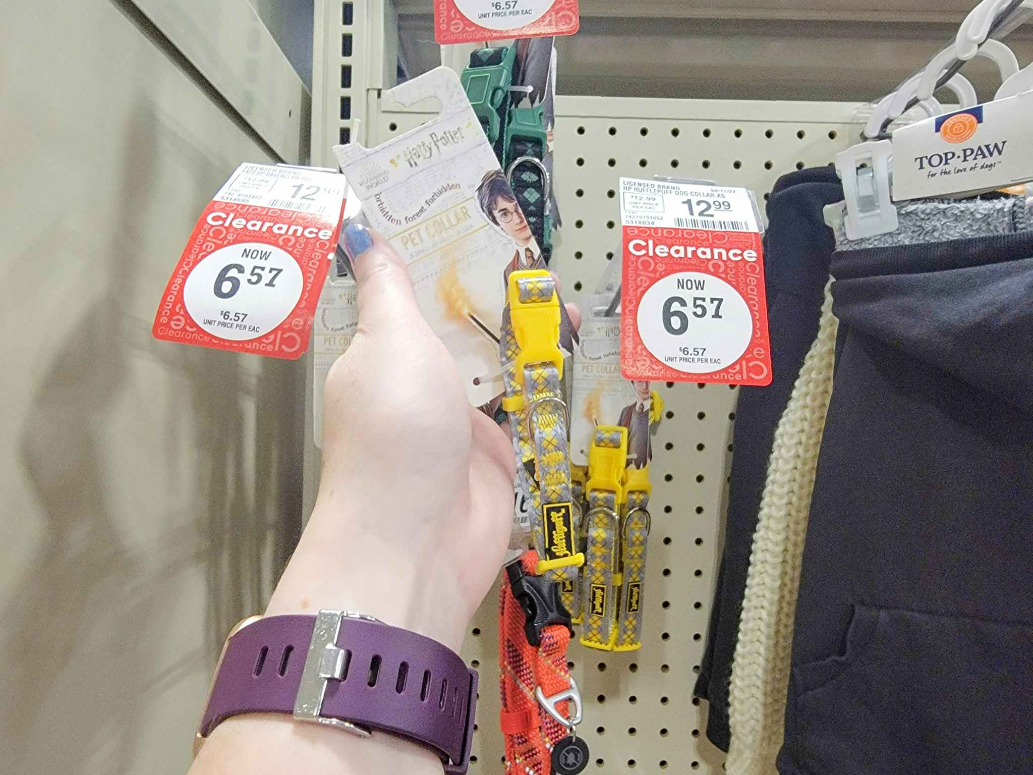 hand holding a yellow Harry Potter dog collar