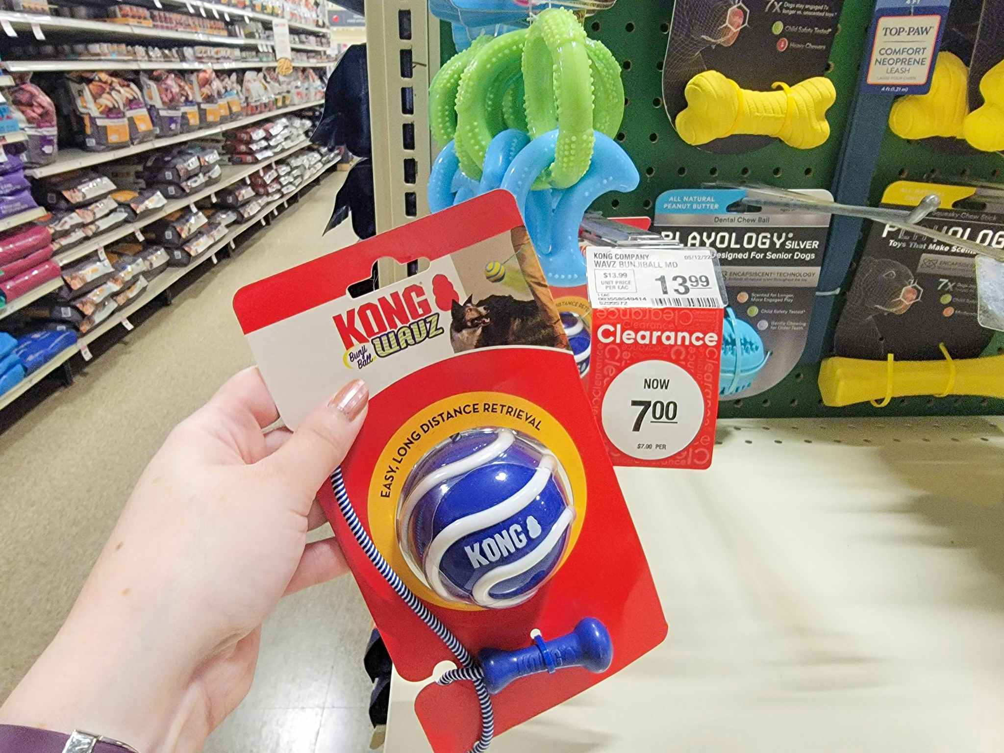 Hand holding Kong dog toy at PetSmart