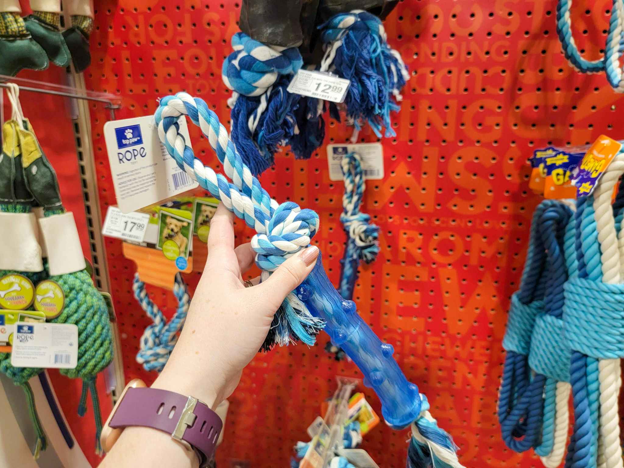 hand holding a rope dog toy