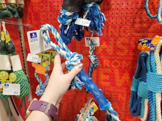 hand holding a rope dog toy