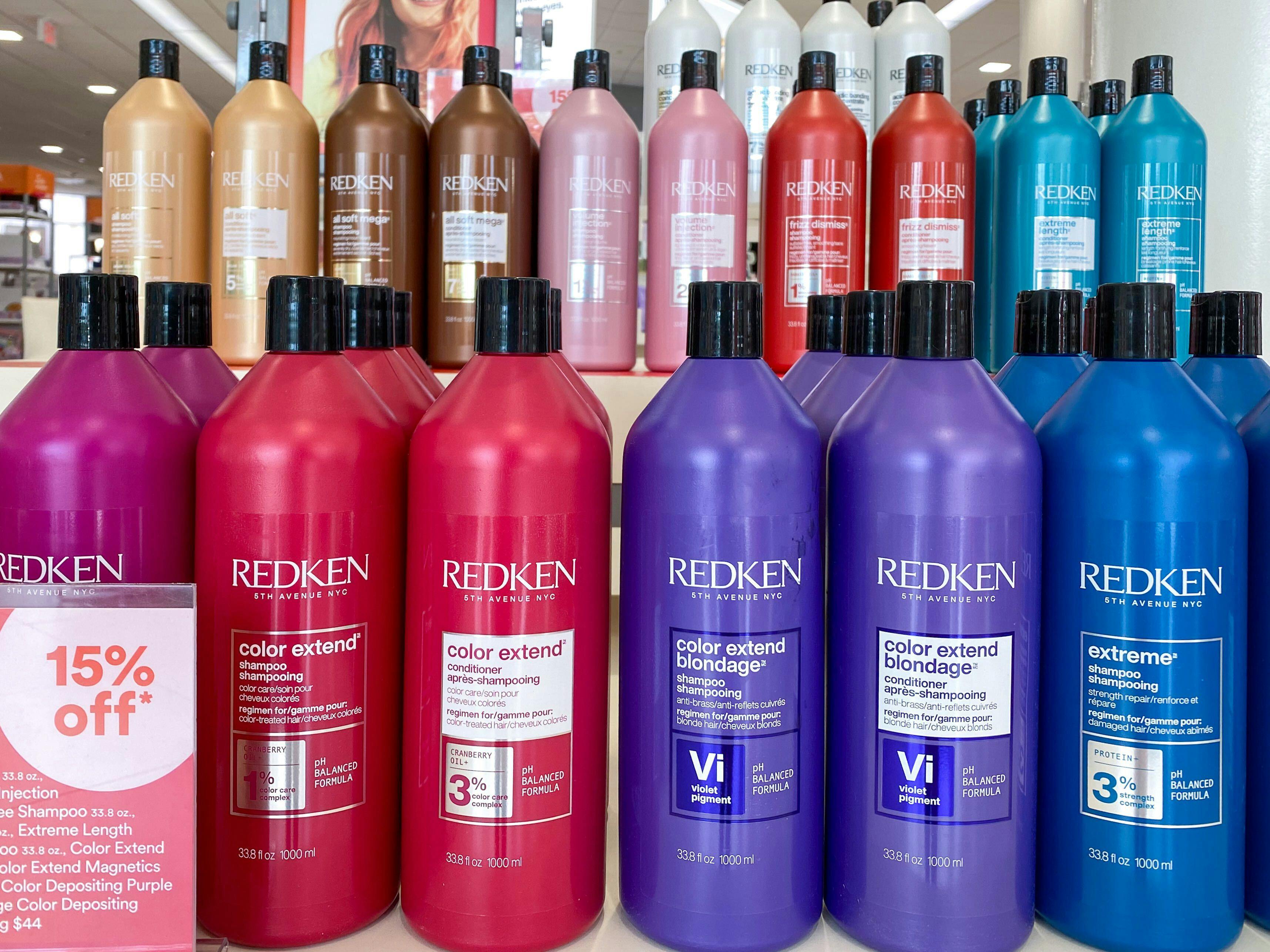 display of redken jumbo sized shampoo and conditioners in ulta