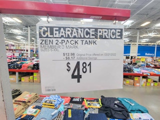clearance sign for a set of tank tops 