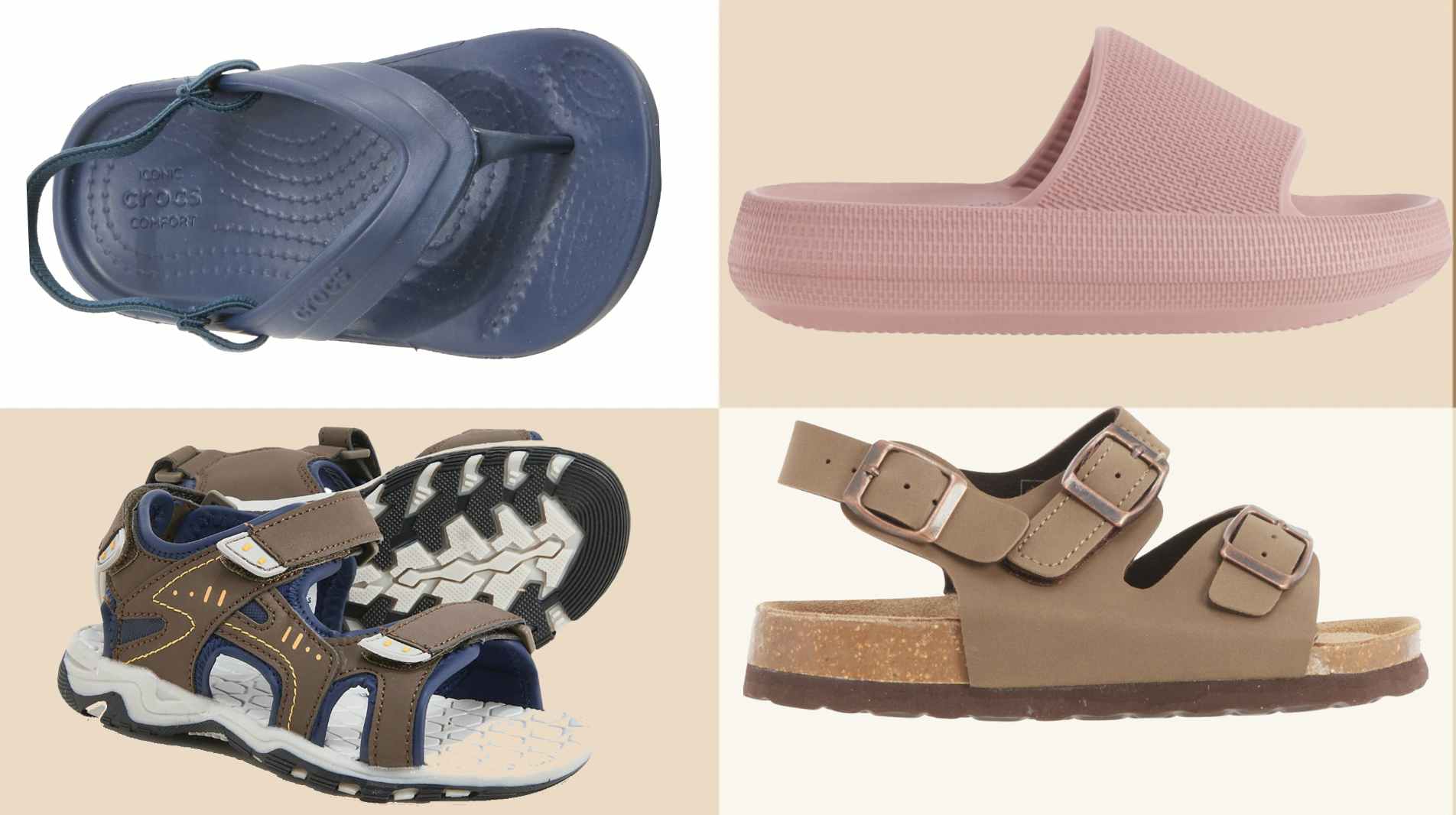 collage of kids summer shoes