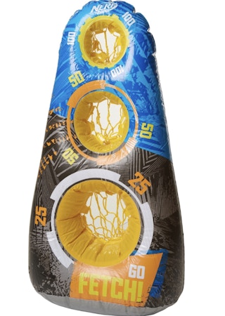 a nerf dog toy with three holes to put toys through