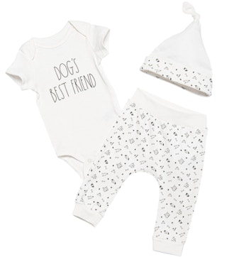 Rae Dunn Dog's Best Friend Baby Bodysuit, Pants and Hat Set - 3-Piece, Short Sleeve
