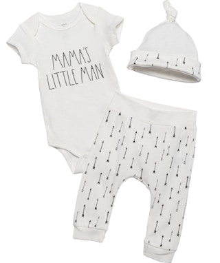 Rae Dunn Mama's Little Man Baby Bodysuit, Pants and Hat Set - 3-Piece, Short Sleeve