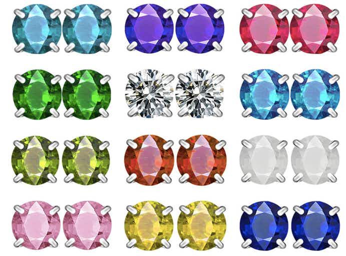 Round Stud .925 Sterling Silver Lab-Created Birthstone Earrings