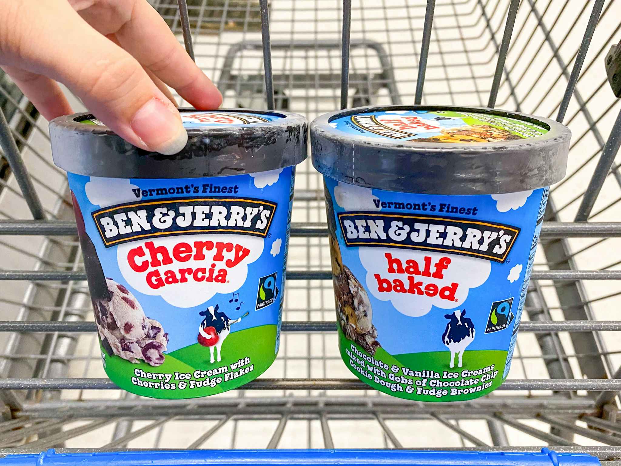 Two Ben & Jerry's Ice Cream products in Walmart shopping cart