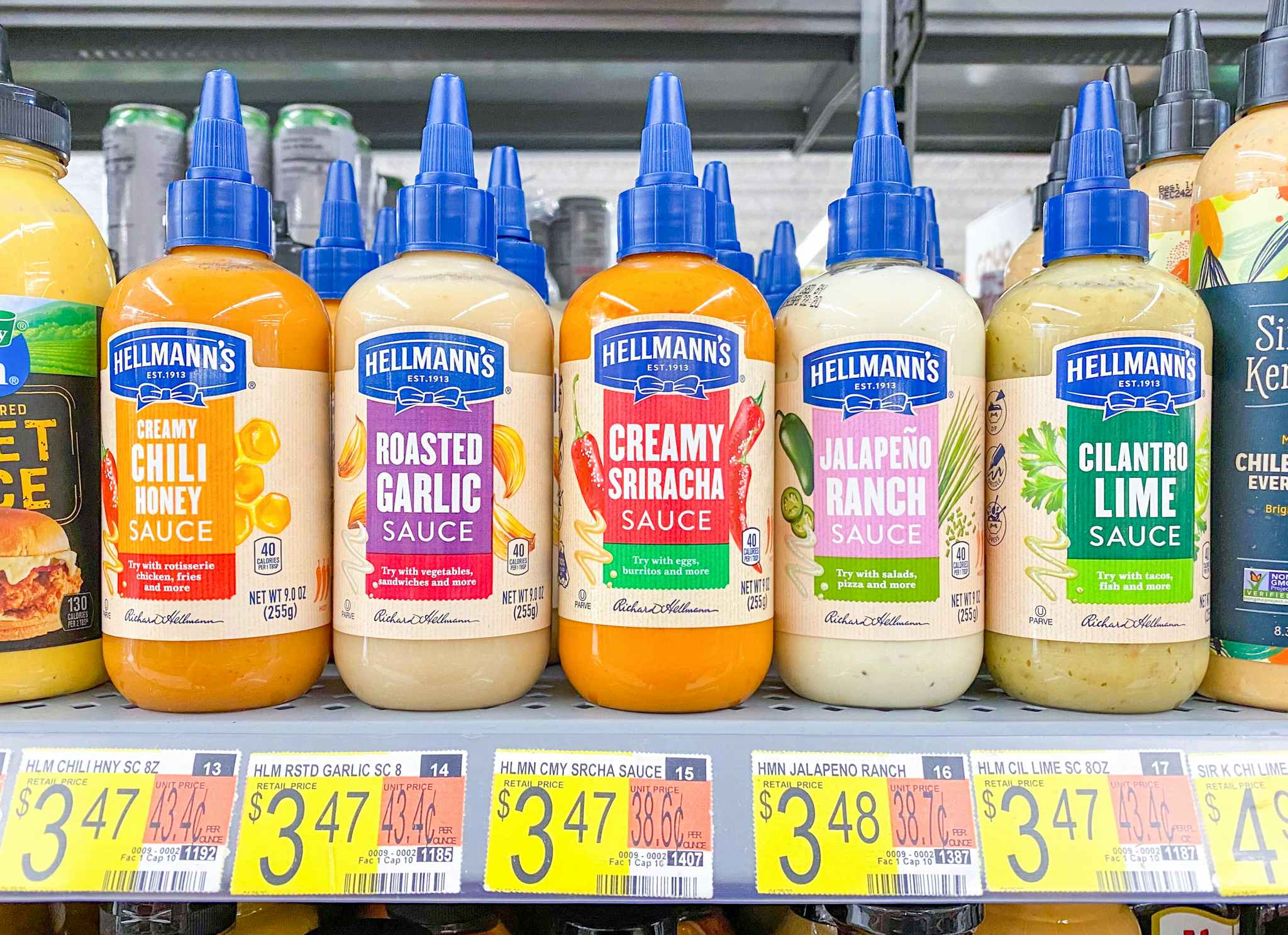 Hellmann's Drizzle Sauce products on shelf at Walmart
