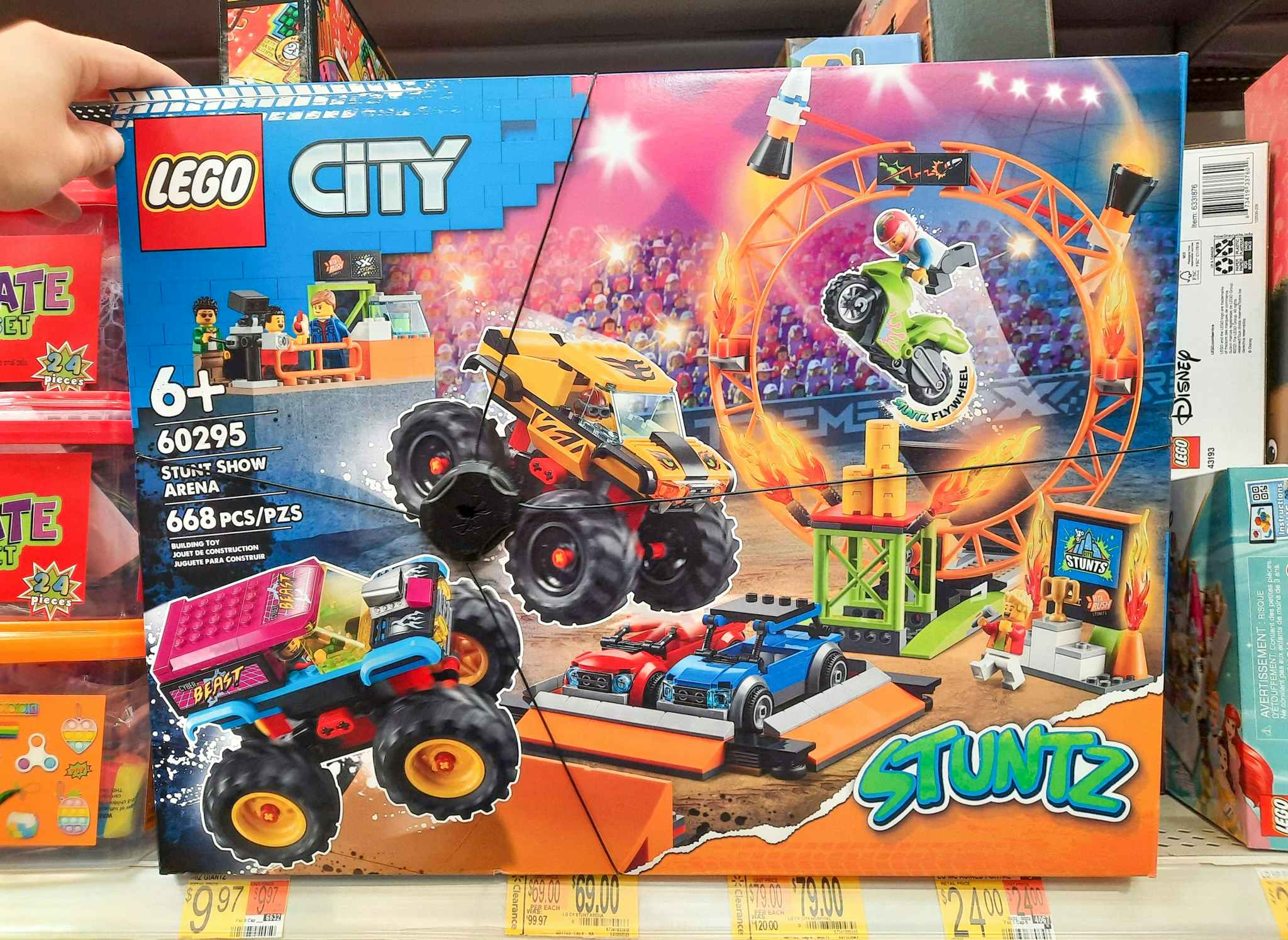 LEGO City Stunts Show Arena Set on shelf at Walmart