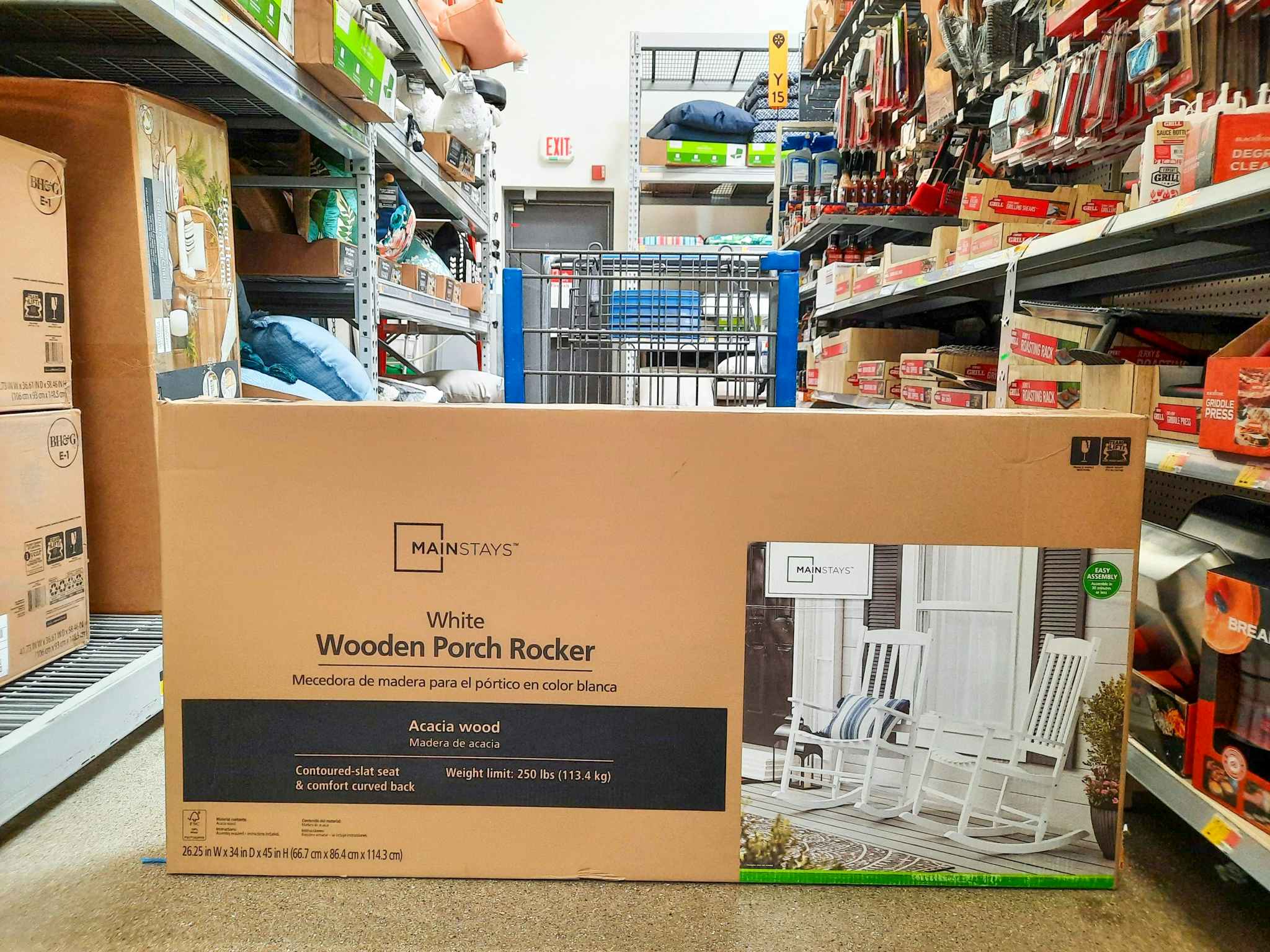 mainstays wooden porch rocker on walmart floor