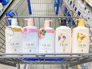 Olay Body Wash products in Walmart shopping cart