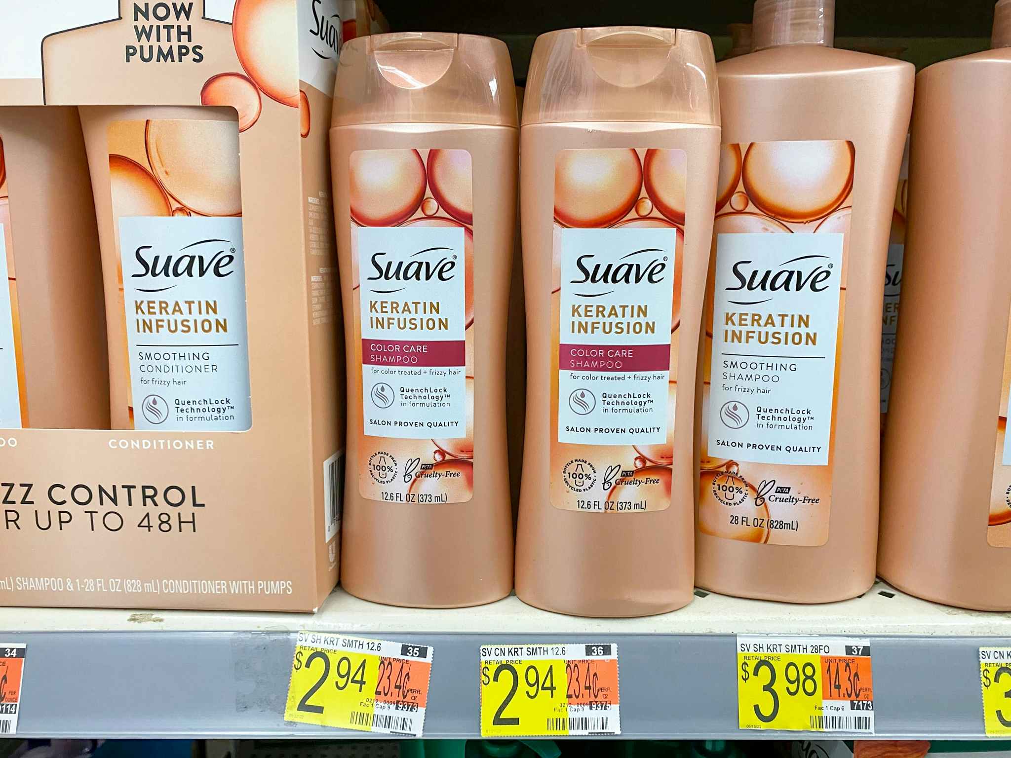 Suave Keratin Infusion Shampoo on display at Walmart