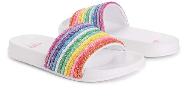 MUK LUKS White & Purple Multicolor Rainbow Sparkle Liberty Slide