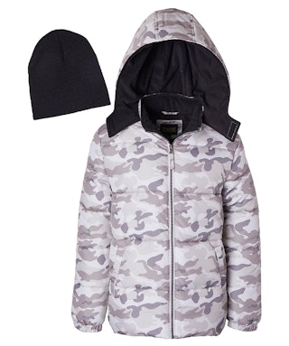 Off-White Camouflage Hooded Puffer Coat & Beanie
