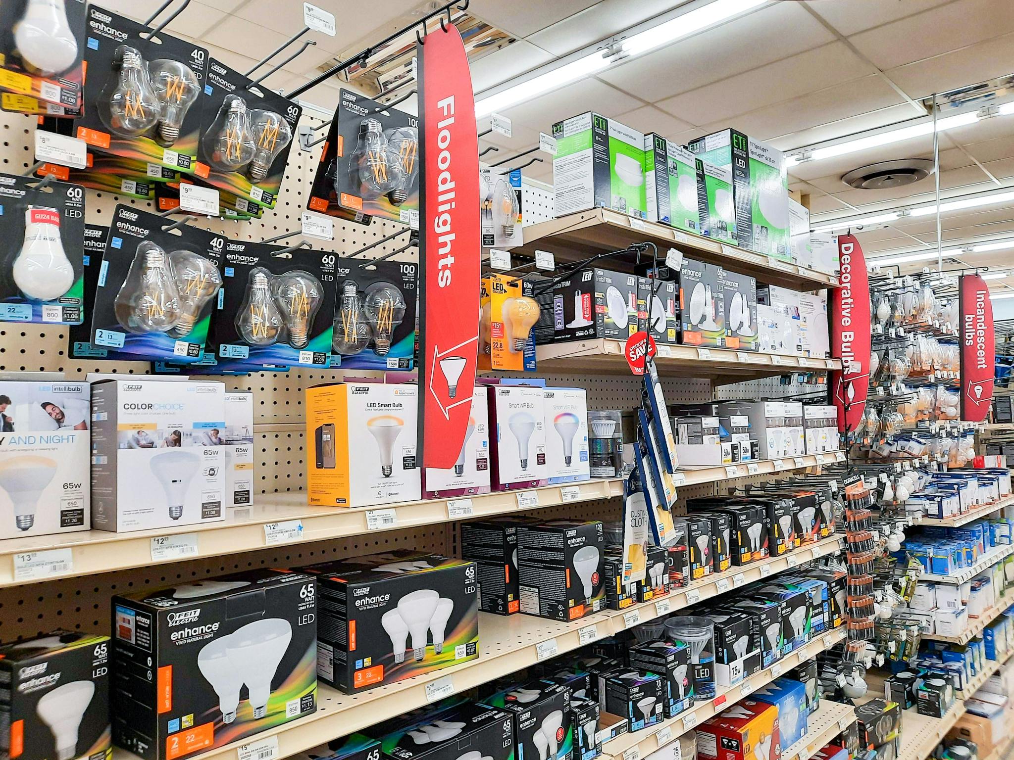 Light bulb products on display at Ace Hardware
