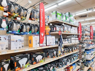 Light bulb products on display at Ace Hardware