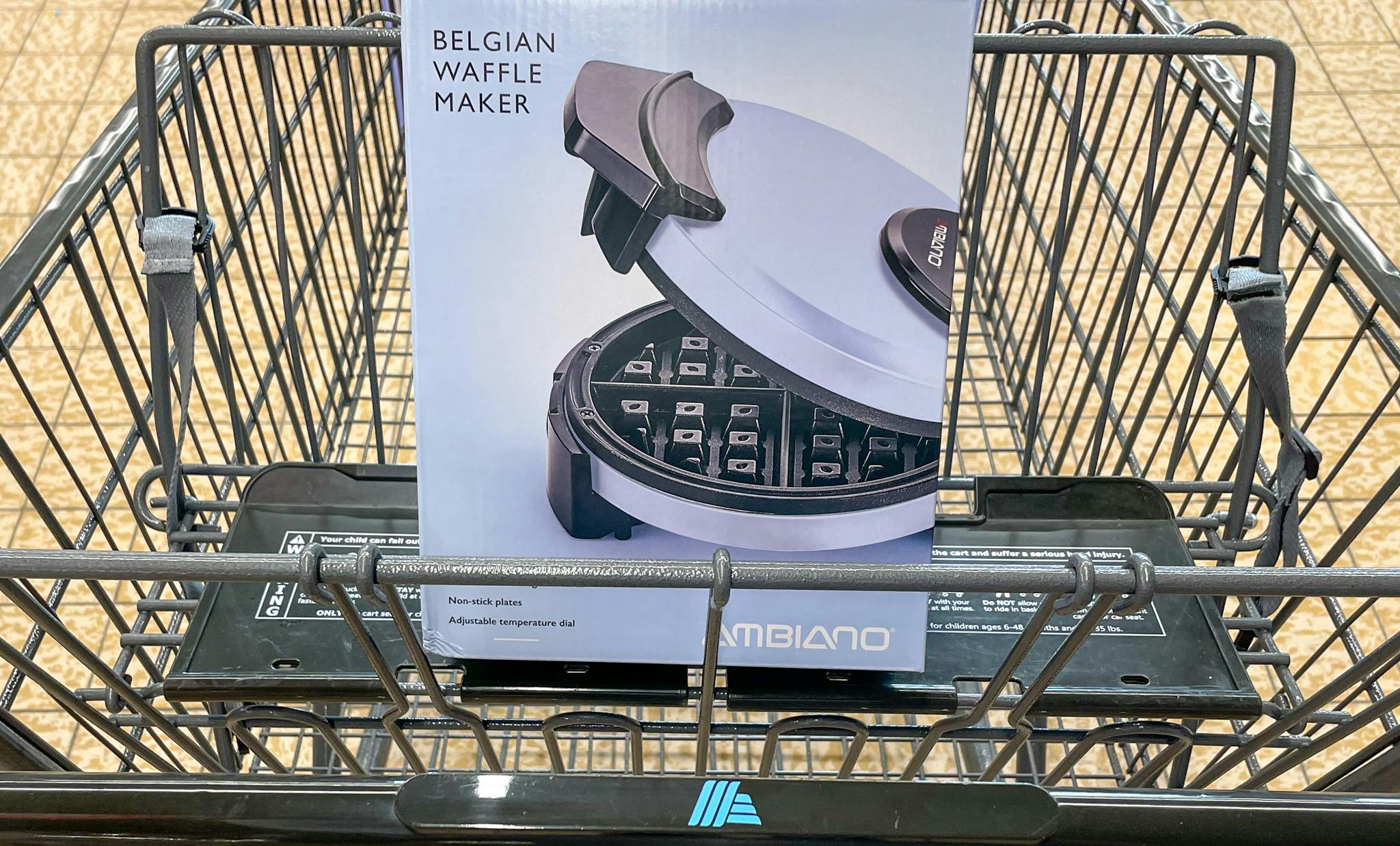 ambiano waffle maker in a cart at aldi