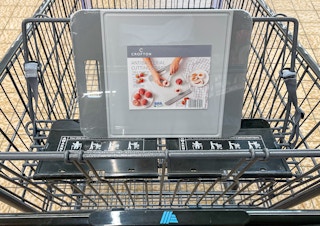 antibacterial cutting board in a cart at aldi