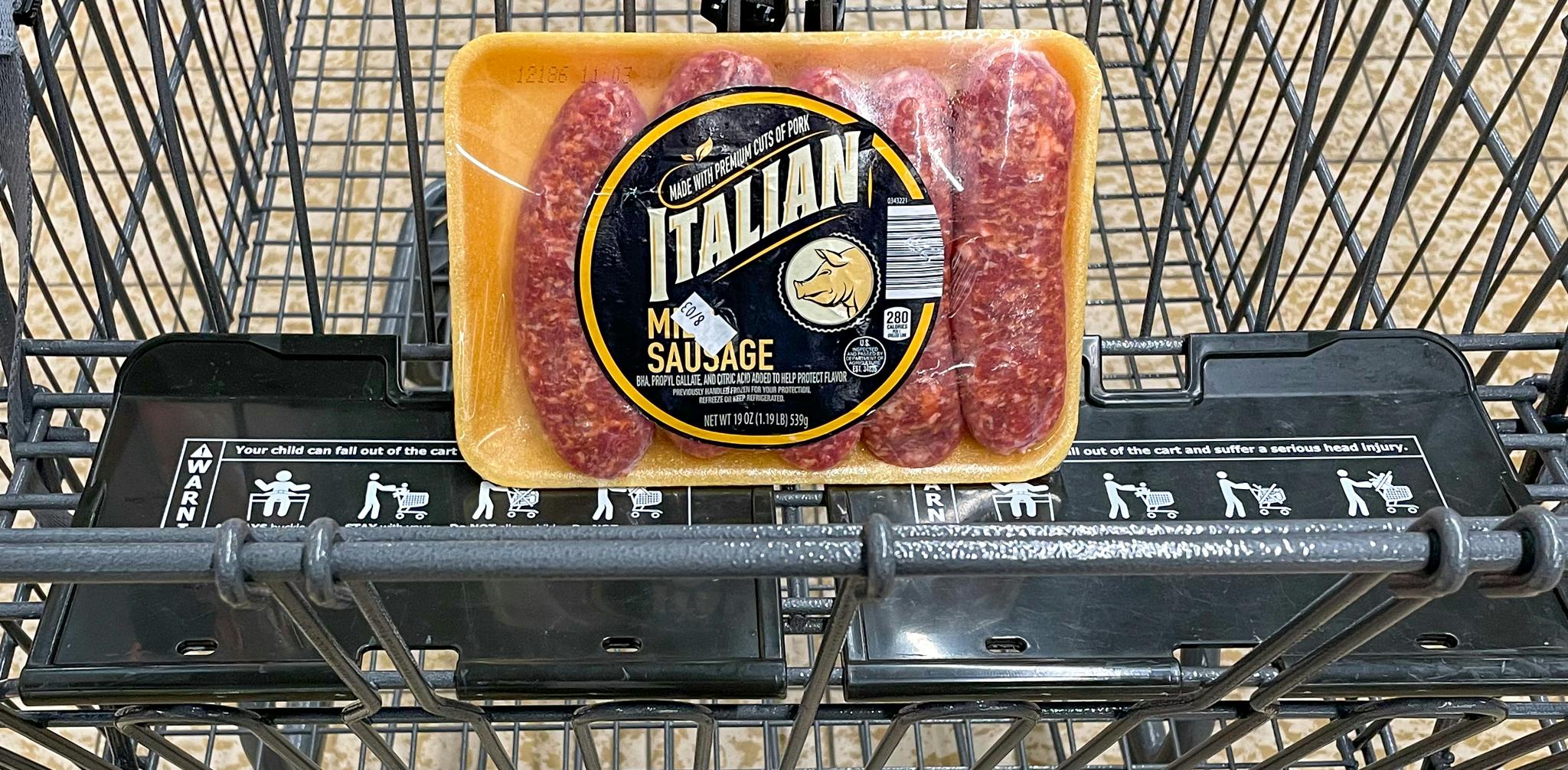 italian sausage in a cart at aldi