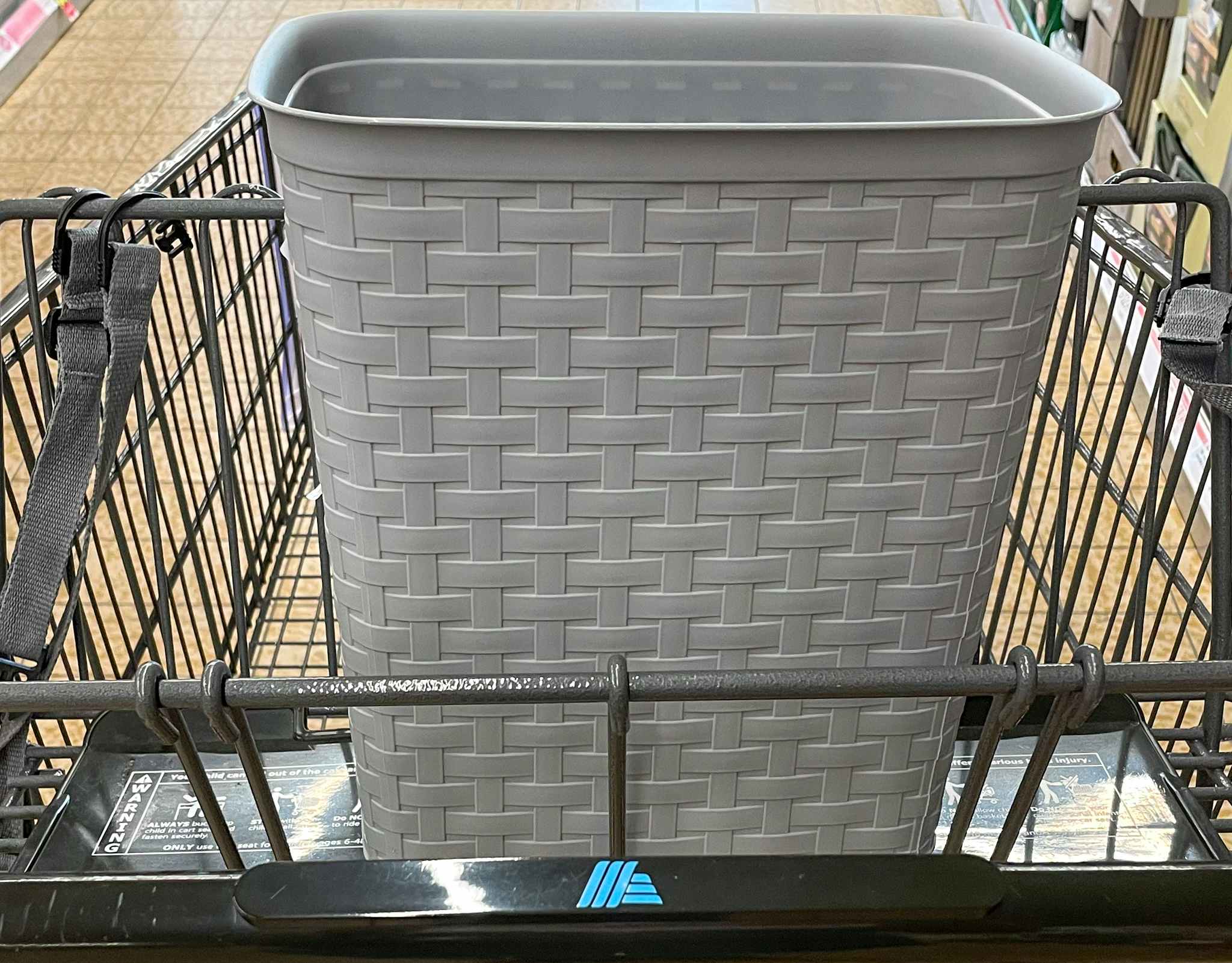 sterile wastebasket in a cart at aldi 